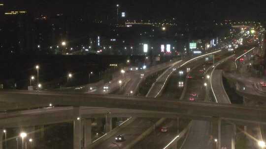 长焦航拍扬州西区五层高架桥夜景车流灯光