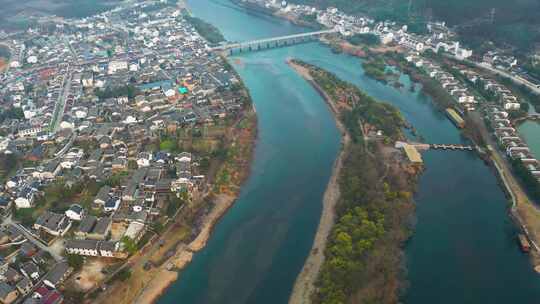 安徽省宣城市桃花潭河流航拍