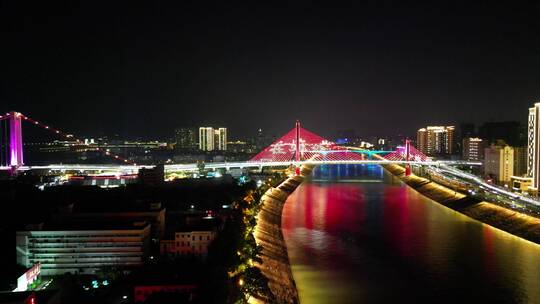 航拍湖北宜昌沿江大道至喜长江大桥夜景视频素材模板下载