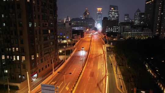 上海夜景航拍延安东路金光外滩中心黄浦区夜