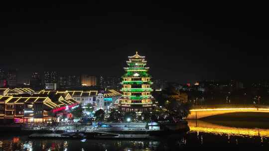 惠州合江楼夜景航拍东江夜晚风光河流风景