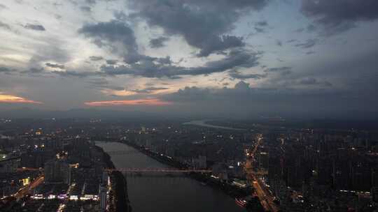 江西赣州城市晚霞夕阳西下夜幕降临航拍