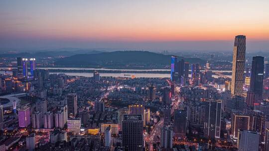 长沙航拍地标夜景延时