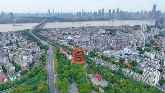 武汉黄鹤楼航拍湖北武昌区地标建筑城市风景