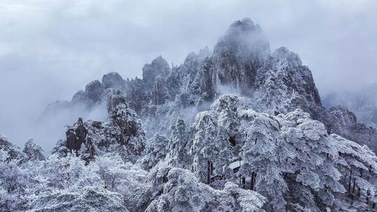 安徽黄山风景区冬季冬雪航拍