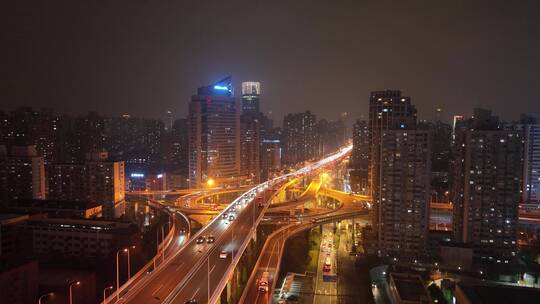 航拍鲁班路立交桥的夜景