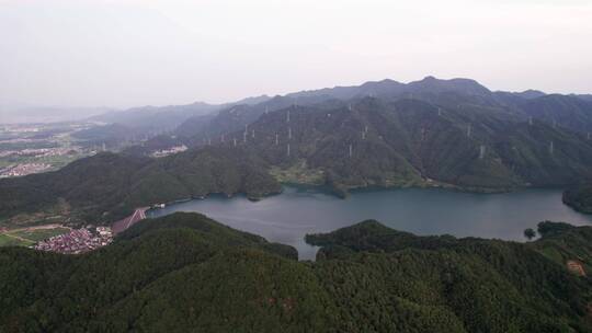 浙江义乌赤岸柏峰水库自然风光航拍