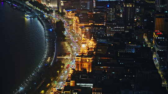 上海外滩夜景俯瞰城市繁华景象