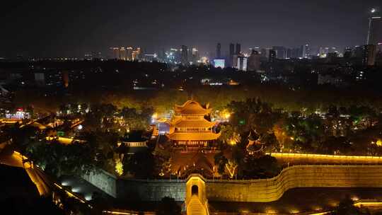 湖南岳阳楼江南名楼夜景航拍