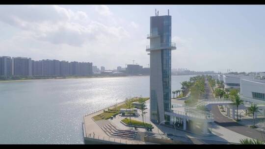 现代感未来感的建筑物江边高塔钟楼江景
