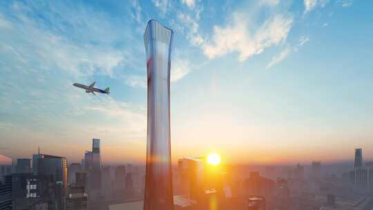 4K飞机飞过城市 飞机飞过北京CBD视频素材模板下载