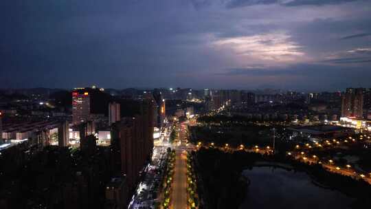 江西宜春城市夜幕降临晚霞夜景航拍