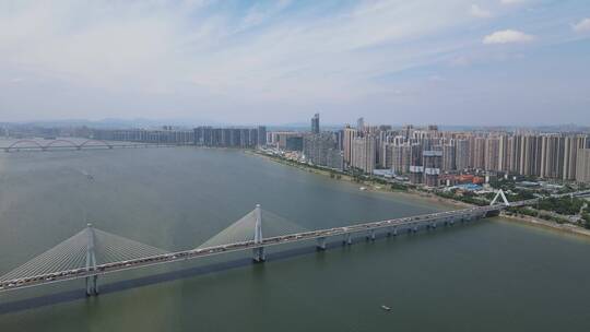 湖南长沙湘江三叉戟大桥航拍视频素材模板下载