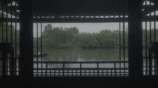 浙江杭州西溪湿地中国古风南方渔船水墨画视频素材模板下载