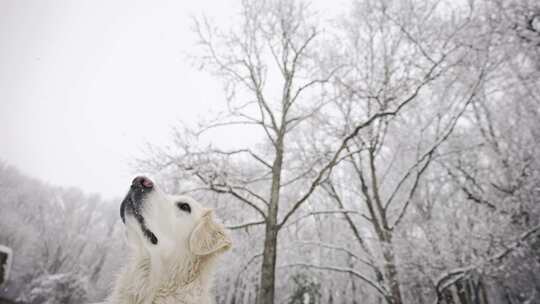 狗，跳跃，寻回犬，下雪