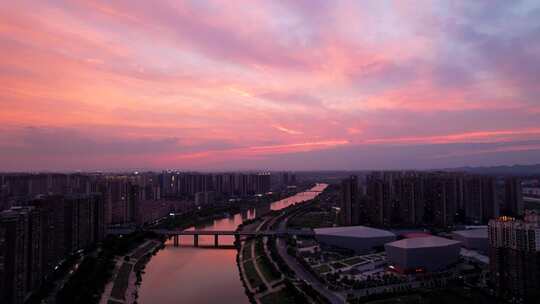 湖南衡阳文化馆，蒸水夜景4k航拍视频