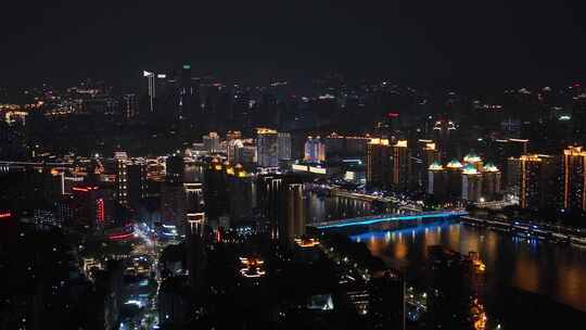 福州夜景航拍闽江两岸城市建筑风光福州大景