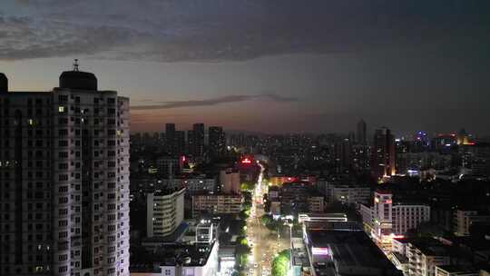 航拍广东江门五邑城商业中心胜利路夜景