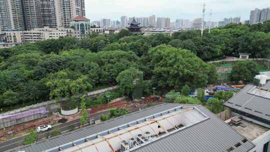 衡阳回雁峰雨花台雁峰公园亭台楼阁航拍