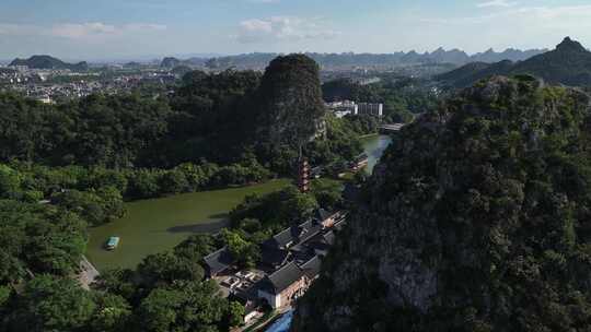 广西桂林两江四湖桂湖景区公园航拍城市风光