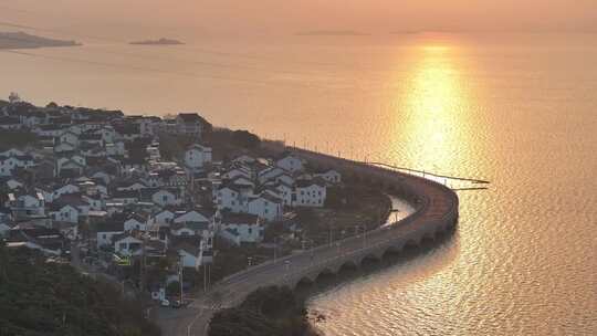 太湖东山岛岱心桥落日美景（航拍素材）