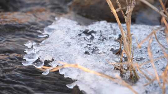 冰融 冬天 初春 水面 河流 溪流 冰雪融化