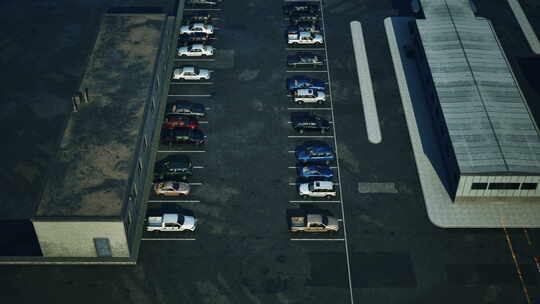 拥挤的停车场，停满了汽车