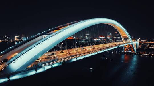 上海卢浦大桥夜景航拍