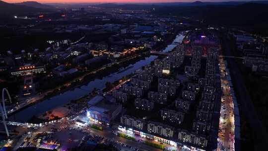 航拍辽宁本溪市夜晚