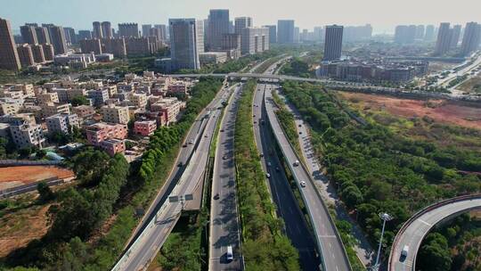 厦门航拍城市道路交通景观