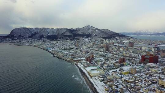 日本北海道函馆城市海岸线风光航拍