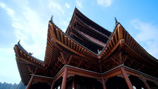 中式传统古建筑屋檐 榫卯结构 飞檐翘角视频素材模板下载
