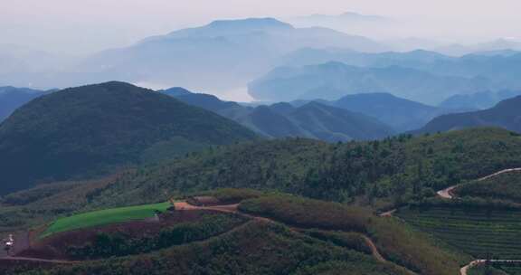 杭州余杭黄湖王位山春天航拍