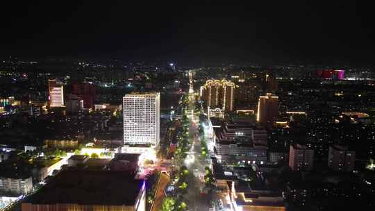 航拍淄博城市夜景柳泉路