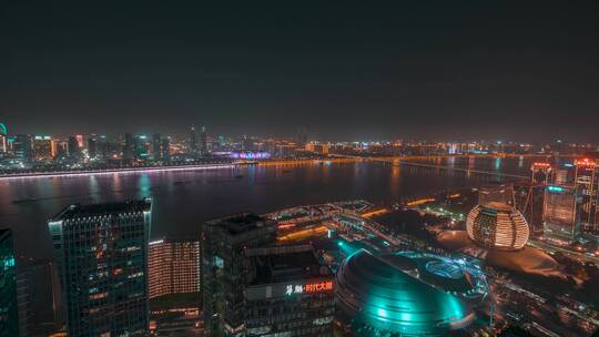 杭州_滨江区_江干区_沿江全景_夜景4K