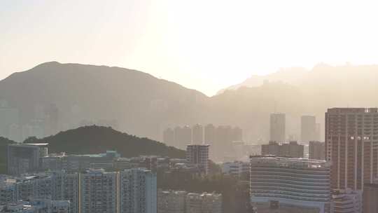 香港维多利亚港清晨航拍