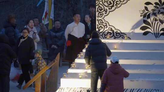 九寨沟藏族人民节日点灯除夕夜点灯视频素材模板下载