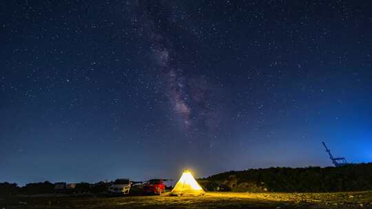 汽车帐篷星空银河延时素材