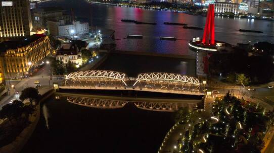 航拍上海夜景外滩陆家嘴外白渡桥视频素材模板下载