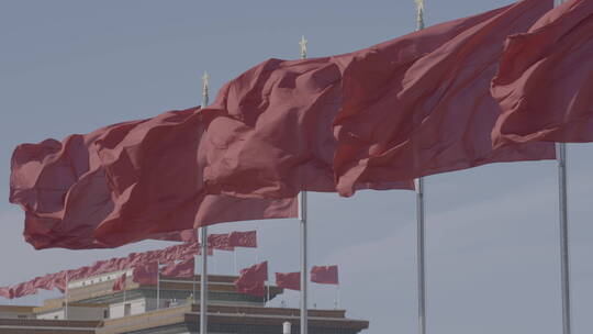 天安门广场 大气北京 红旗飘扬视频素材模板下载