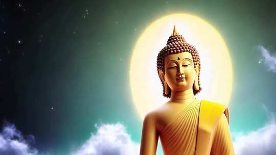 佛像背景星空云朵画面