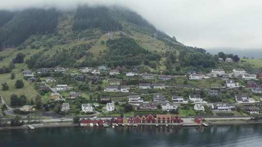 峡湾，水，山，村庄