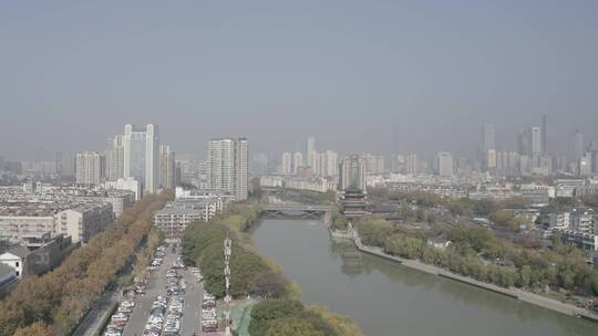 南京城市大景建筑车流航拍
