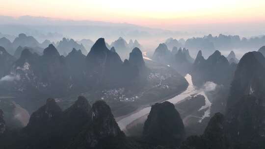 桂林山水喀斯特地貌风光视频素材模板下载
