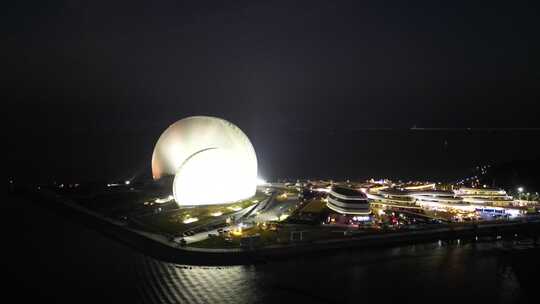 航拍广东珠海大剧院日月贝夜景