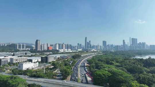 深圳海岸线航拍深圳湾公园红树林滨海大道