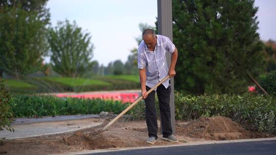 园林绿化工程-花池路边石修整视频素材模板下载