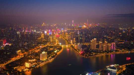 广州夜景 珠江两岸羊城夜景航拍延时