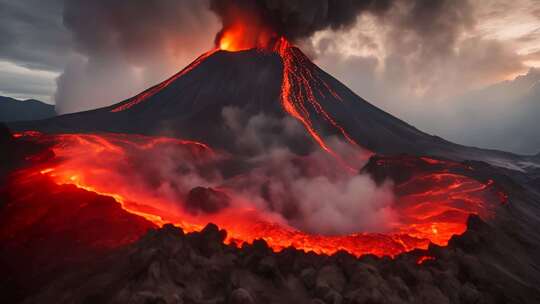 火山喷发熔岩流淌景象