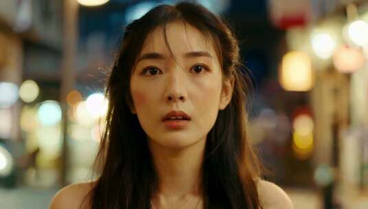 夜晚街头的年轻女性